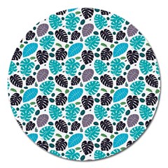 Leaves Monstera Pattern Nature Blue Purple Mauve Flora Magnet 5  (round) by Maspions