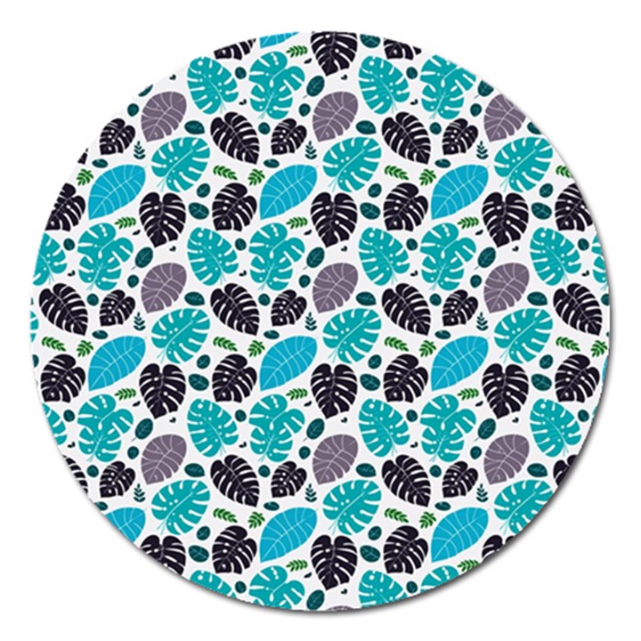 Leaves Monstera Pattern Nature Blue Purple Mauve Flora Magnet 5  (Round)