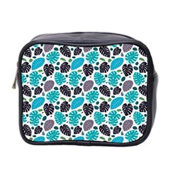 Leaves Monstera Pattern Nature Blue Purple Mauve Flora Mini Toiletries Bag (two Sides) by Maspions