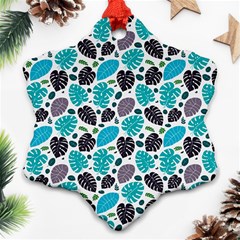 Leaves Monstera Pattern Nature Blue Purple Mauve Flora Ornament (snowflake)