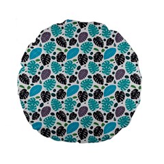 Leaves Monstera Pattern Nature Blue Purple Mauve Flora Standard 15  Premium Flano Round Cushions