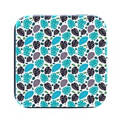 Leaves Monstera Pattern Nature Blue Purple Mauve Flora Square Metal Box (black) by Maspions