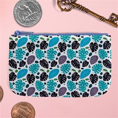 Leaves Monstera Pattern Nature Blue Purple Mauve Flora Large Coin Purse