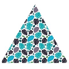 Leaves Monstera Pattern Nature Blue Purple Mauve Flora Wooden Puzzle Triangle