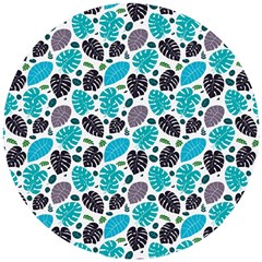 Leaves Monstera Pattern Nature Blue Purple Mauve Flora Wooden Puzzle Round by Maspions