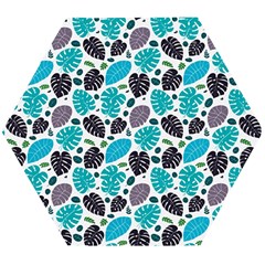 Leaves Monstera Pattern Nature Blue Purple Mauve Flora Wooden Puzzle Hexagon