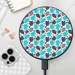 Leaves Monstera Pattern Nature Blue Purple Mauve Flora Wireless Fast Charger(black) by Maspions