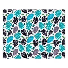 Leaves Monstera Pattern Nature Blue Purple Mauve Flora Premium Plush Fleece Blanket (large)