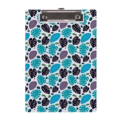 Leaves Monstera Pattern Nature Blue Purple Mauve Flora A5 Acrylic Clipboard by Maspions