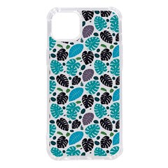 Leaves Monstera Pattern Nature Blue Purple Mauve Flora Iphone 14 Plus Tpu Uv Print Case by Maspions