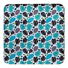 Leaves Monstera Pattern Nature Blue Purple Mauve Flora Square Glass Fridge Magnet (4 Pack) by Maspions