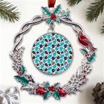 Leaves Monstera Pattern Nature Blue Purple Mauve Flora Metal X mas Wreath Holly leaf Ornament Front