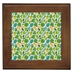 Leaves Tropical Background Pattern Green Botanical Texture Nature Foliage Framed Tile by Maspions