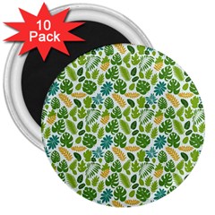 Leaves Tropical Background Pattern Green Botanical Texture Nature Foliage 3  Magnets (10 Pack) 