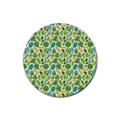 Leaves Tropical Background Pattern Green Botanical Texture Nature Foliage Rubber Coaster (round) by Maspions