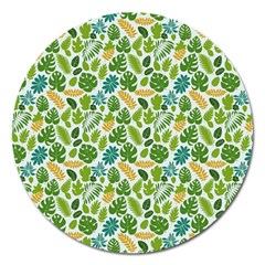 Leaves Tropical Background Pattern Green Botanical Texture Nature Foliage Magnet 5  (round)