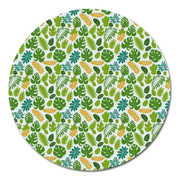 Leaves Tropical Background Pattern Green Botanical Texture Nature Foliage Magnet 5  (Round)