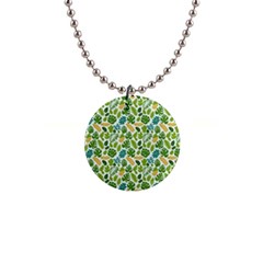 Leaves Tropical Background Pattern Green Botanical Texture Nature Foliage 1  Button Necklace by Maspions