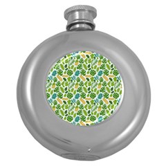 Leaves Tropical Background Pattern Green Botanical Texture Nature Foliage Round Hip Flask (5 Oz)