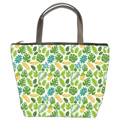 Leaves Tropical Background Pattern Green Botanical Texture Nature Foliage Bucket Bag by Maspions