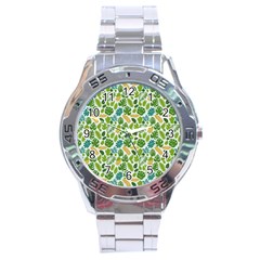 Leaves Tropical Background Pattern Green Botanical Texture Nature Foliage Stainless Steel Analogue Watch