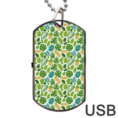 Leaves Tropical Background Pattern Green Botanical Texture Nature Foliage Dog Tag Usb Flash (two Sides)