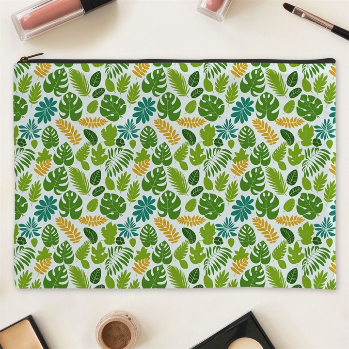 Leaves Tropical Background Pattern Green Botanical Texture Nature Foliage Cosmetic Bag (XXXL)