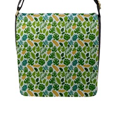 Leaves Tropical Background Pattern Green Botanical Texture Nature Foliage Flap Closure Messenger Bag (l)