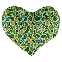 Leaves Tropical Background Pattern Green Botanical Texture Nature Foliage Large 19  Premium Flano Heart Shape Cushions