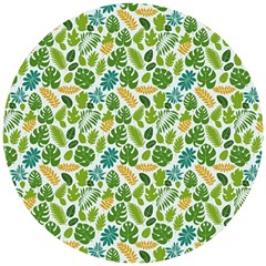 Leaves Tropical Background Pattern Green Botanical Texture Nature Foliage Wooden Puzzle Round