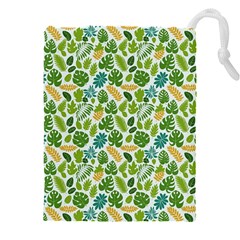 Leaves Tropical Background Pattern Green Botanical Texture Nature Foliage Drawstring Pouch (5xl)