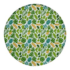 Leaves Tropical Background Pattern Green Botanical Texture Nature Foliage Round Glass Fridge Magnet (4 Pack) by Maspions