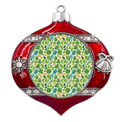 Leaves Tropical Background Pattern Green Botanical Texture Nature Foliage Metal Snowflake And Bell Red Ornament by Maspions