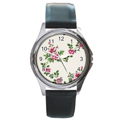 Vintage Flower Art Artwork Blooming Blossom Botanical Botany Nature Floral Pattern Round Metal Watch