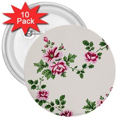 Vintage Flower Art Artwork Blooming Blossom Botanical Botany Nature Floral Pattern 3  Buttons (10 Pack) 