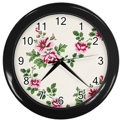 Vintage Flower Art Artwork Blooming Blossom Botanical Botany Nature Floral Pattern Wall Clock (black) by Maspions