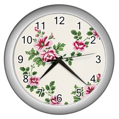 Vintage Flower Art Artwork Blooming Blossom Botanical Botany Nature Floral Pattern Wall Clock (silver) by Maspions