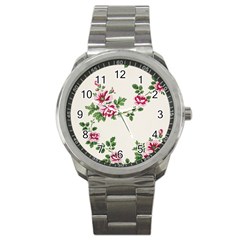 Vintage Flower Art Artwork Blooming Blossom Botanical Botany Nature Floral Pattern Sport Metal Watch