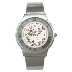 Vintage Flower Art Artwork Blooming Blossom Botanical Botany Nature Floral Pattern Stainless Steel Watch by Maspions