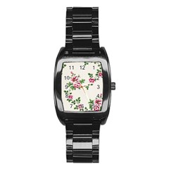 Vintage Flower Art Artwork Blooming Blossom Botanical Botany Nature Floral Pattern Stainless Steel Barrel Watch