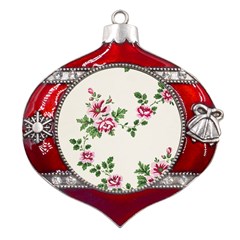 Vintage Flower Art Artwork Blooming Blossom Botanical Botany Nature Floral Pattern Metal Snowflake And Bell Red Ornament by Maspions