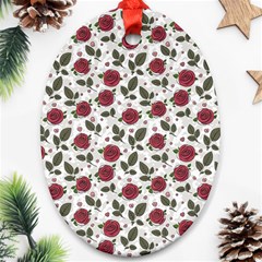 Roses Flowers Leaves Pattern Scrapbook Paper Floral Background Ornament (oval)