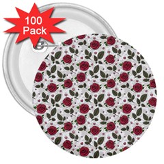 Roses Flowers Leaves Pattern Scrapbook Paper Floral Background 3  Buttons (100 Pack) 