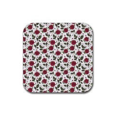 Roses Flowers Leaves Pattern Scrapbook Paper Floral Background Rubber Coaster (square)