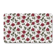 Roses Flowers Leaves Pattern Scrapbook Paper Floral Background Magnet (rectangular) by Maspions