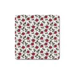 Roses Flowers Leaves Pattern Scrapbook Paper Floral Background Square Magnet