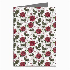 Roses Flowers Leaves Pattern Scrapbook Paper Floral Background Greeting Cards (pkg Of 8) by Maspions