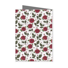 Roses Flowers Leaves Pattern Scrapbook Paper Floral Background Mini Greeting Cards (pkg Of 8)