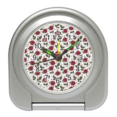 Roses Flowers Leaves Pattern Scrapbook Paper Floral Background Travel Alarm Clock