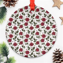 Roses Flowers Leaves Pattern Scrapbook Paper Floral Background Round Ornament (two Sides)